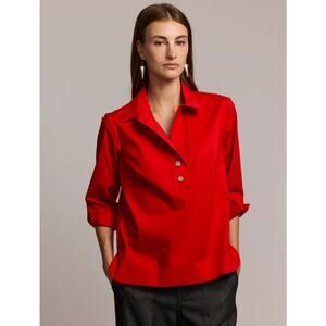 Hinson Wu Aileen 3/4 Sleeve Button Back Top Poppy‎ Size Small